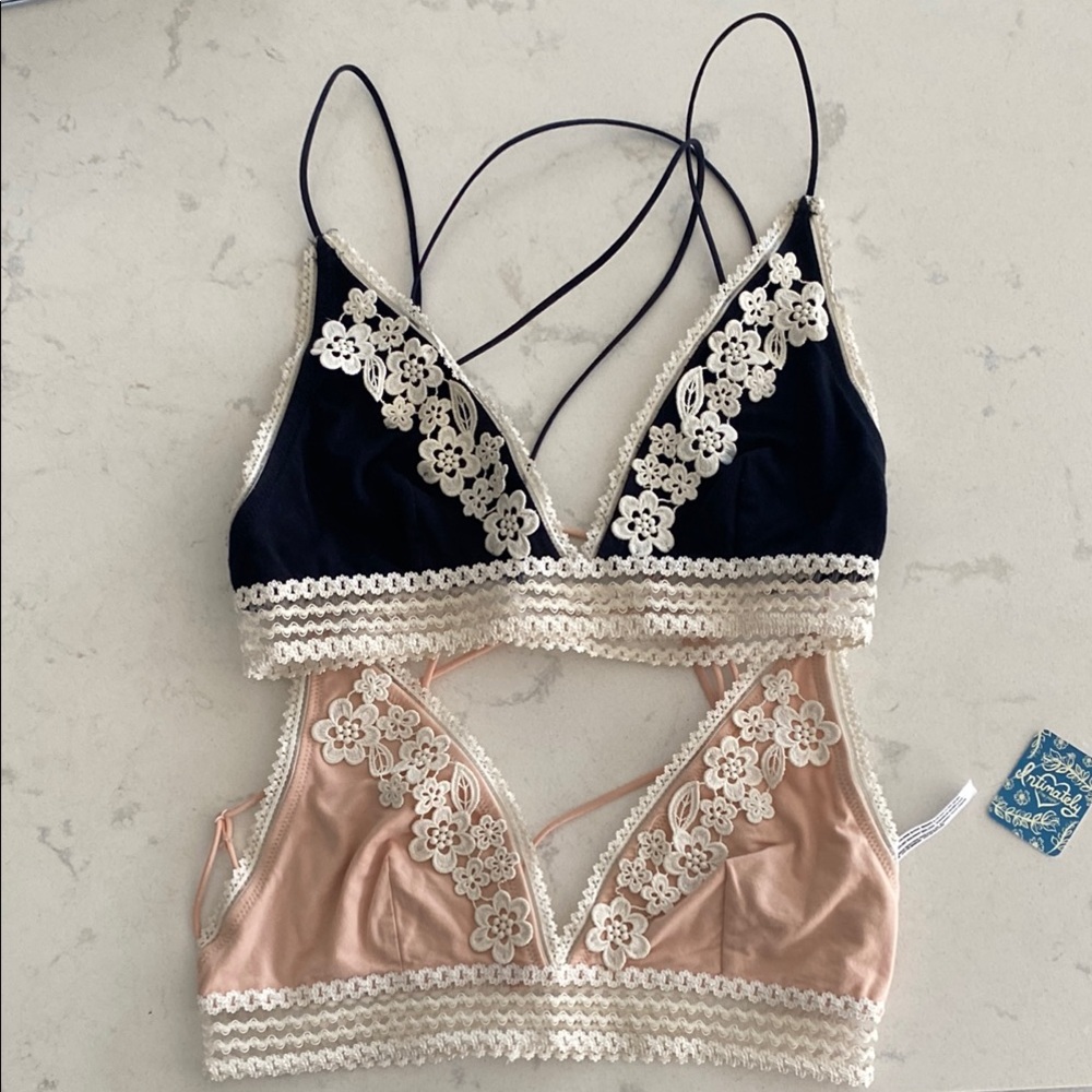 Free People Black and Pink Lace Bralette Set